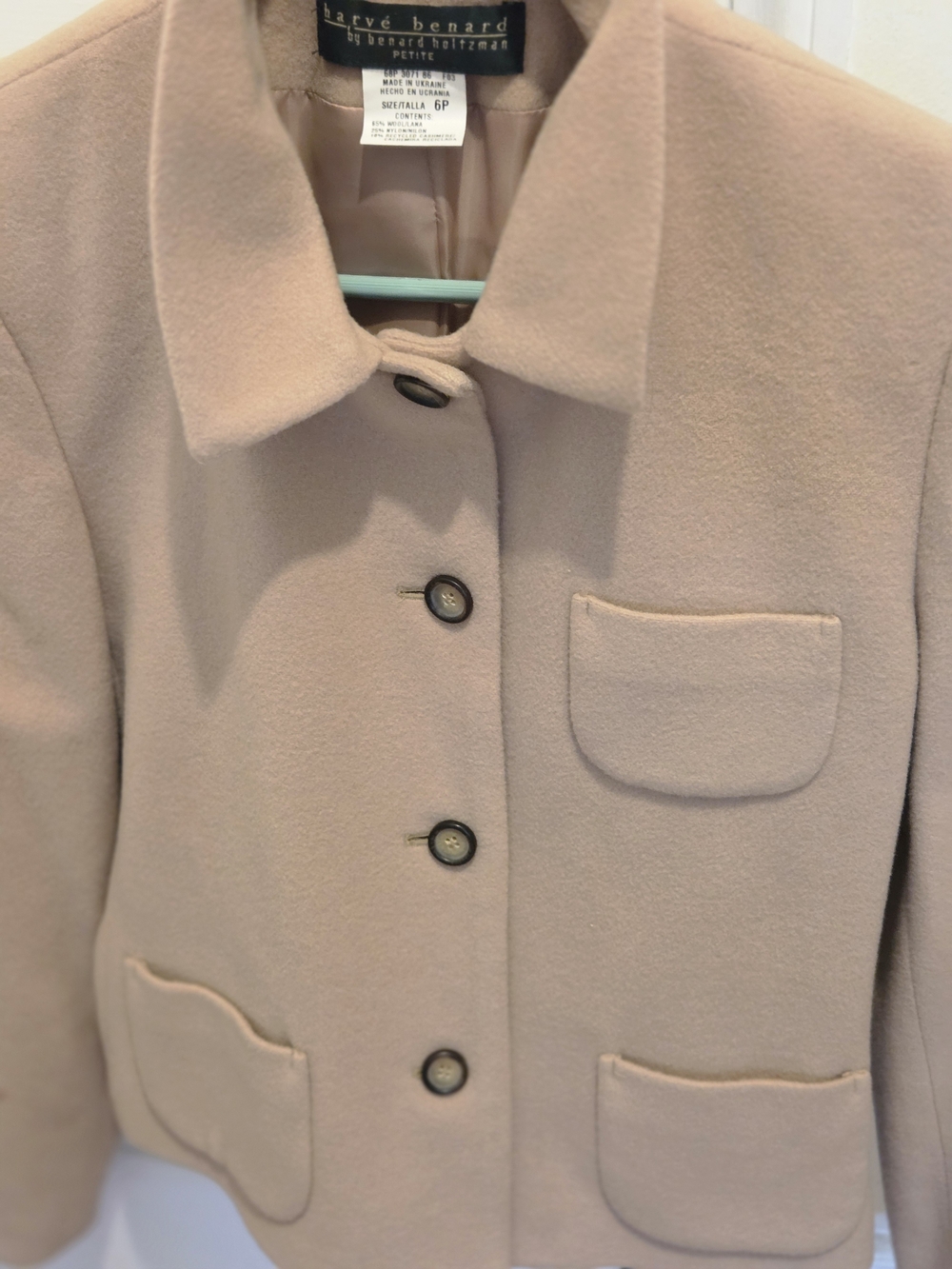 NWT Harve Benard 6 Petite 6P Cashmere Wool Blend Taupe Beige  Blazer Jacket $180